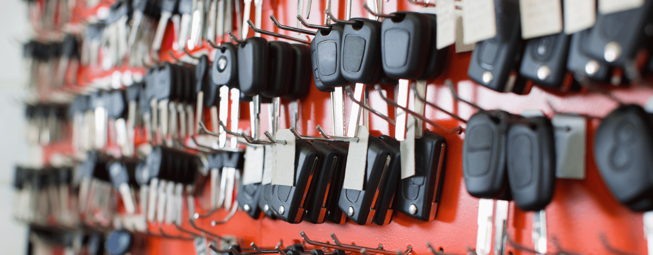 Euro hooks neatly displaying packaged products on a retail pegboard